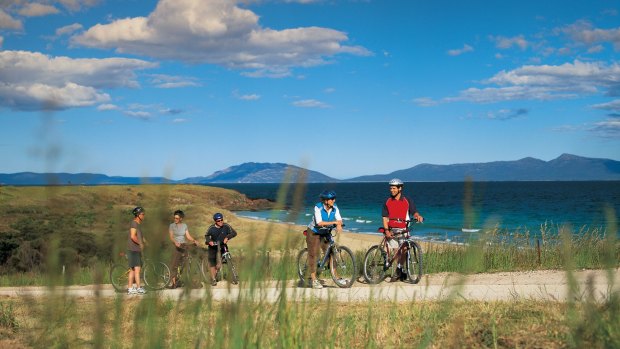 Cycling at Swansea in Tasmania.
