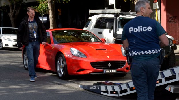 The Ferrari seized as evidence after a South Melbourne apartment was raided by police. 