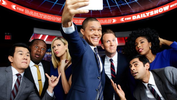 Trevor Noah with the team from <i>The Daily Show</i> ... from left: Ronny Chieng, Roy Wood jnr, Desi Lydic, Jordan Klepper, Hasan Minhaj and Jessica Williams.