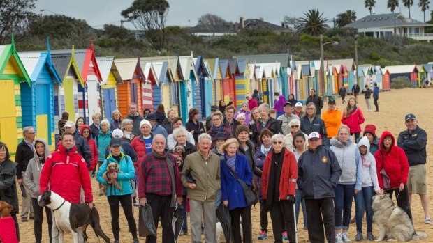 Residents opposed to the lifesaving club plan at Brighton beach on Sunday. 