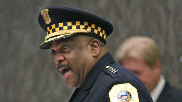 Eddie Johnson speaks after being sworn in as the new Chicago police superintendent by mayor Rahm Emanuel on Wednesday. 