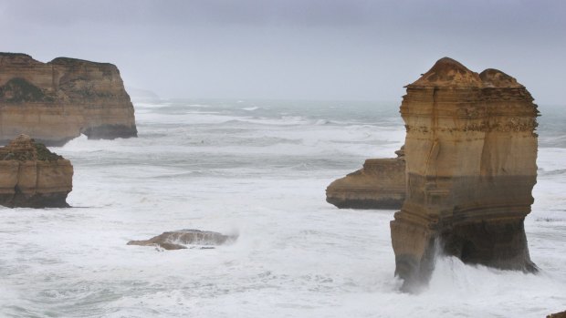 The rock formation which tumbles into the sea at Loch Ard Gorge. The rock  was part of what is called the Honey Pots formations, east of the Razorback.