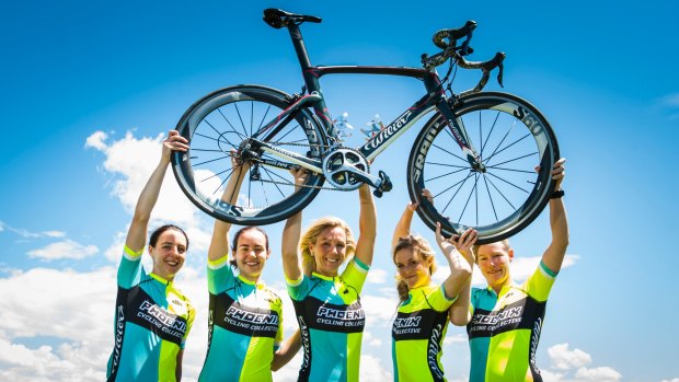 Phoenix Cycling Collective members Phoebe Chadwick-Masters, Katie McDonnell, Belinda Chamberlain, Laura Darlington and Peta Brill will debut at Canberra's womens bike race the Tour de Femme. 