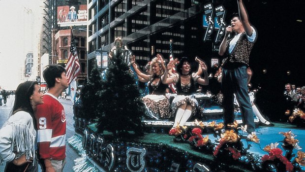 In <i>Ferris Bueller's Day Off</i>, Ferris sings on a float during the Von Steuben Day Parade.