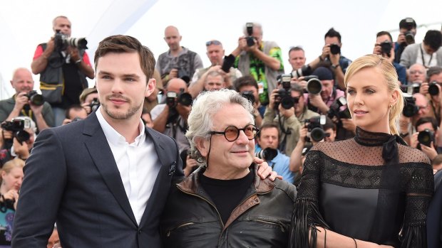 British actor Nicholas Hoult, Australian director George Miller and South African-US actress Charlize Theron of <i>Mad Max : Fury Road</i>.