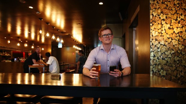 Joonas Karppinen, cofounder of The Happiest Hour app at The Fire House pub in North Sydney.