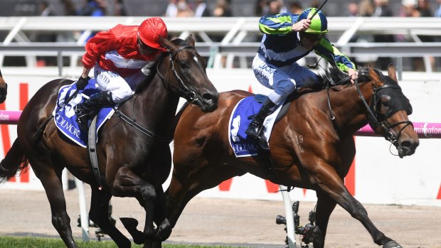 Smooth sailing: Royal Navy Merchant Navy takes out  the Coolmore Stud Stakes at Flemington last spring.