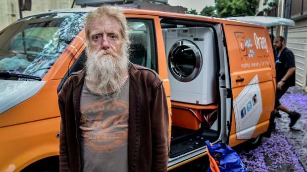 Homeless man Pete de Graaf welcomes the opportunity to regularly wash his clothes for free.