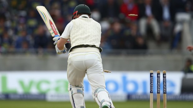 Peter Nevill is bowled by a red-hot James Anderson for two runs in the Third Test.