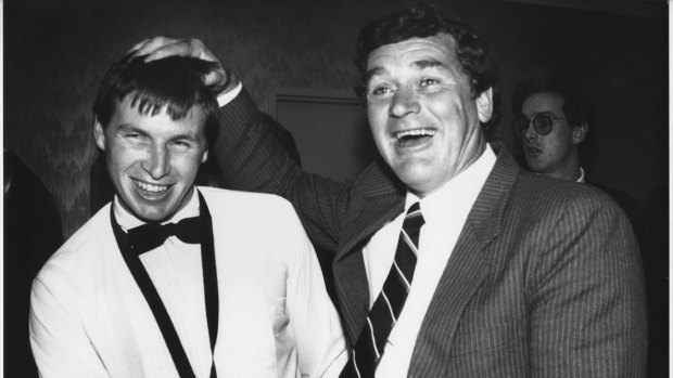 What a moment: Paul Couch (left) with fellow Geelong Brownlow Medallist Alistair Lord.