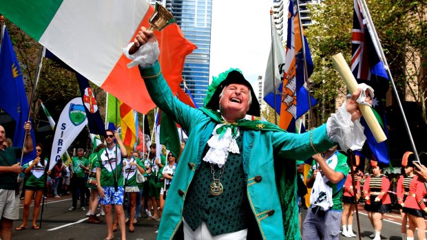 The St Patrick's Day Parade with official town crier Graham Keating in Sydney in 2014.