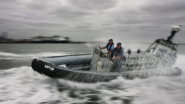 A rigid hull inflatable boat used by Water Police. 