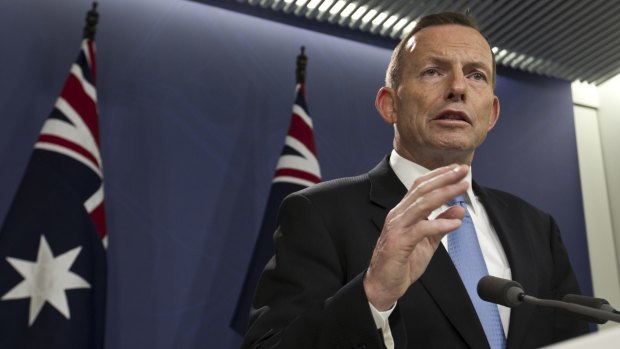 Prime Minister Tony Abbott addresses the media on Sunday.