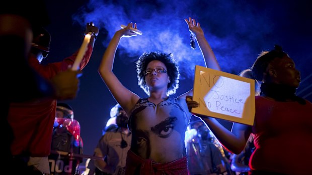 Protests in Ferguson after the death of Michael Brown.