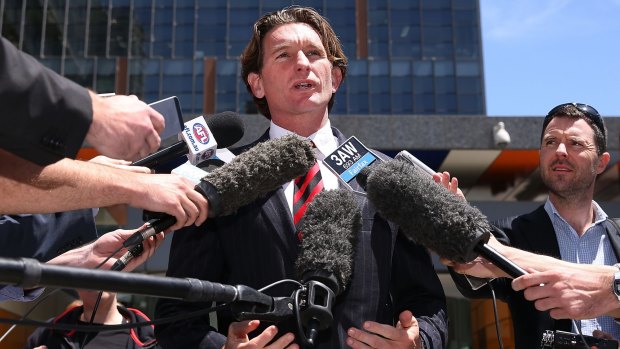 James Hird speaks to the media before leaving the Federal Court on Tuesday.