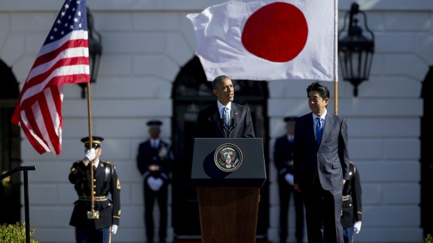 US President Barack Obama and Japanese Prime Minister Shinzo Abe at the White House on Tuesday.
