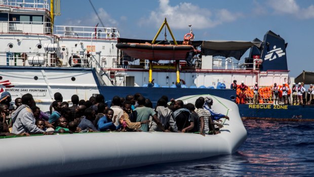 Boats packed with refugees set off from the coast of Libya in calm conditions. The Dignity 1 rescued around 1500 people between September and October. 