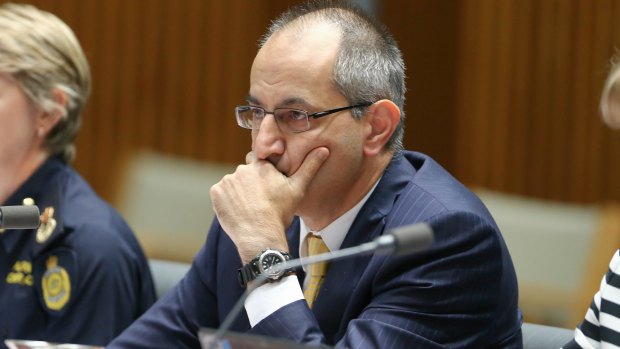 Secretary of the Department of Immigration and Border Protection Michael Pezzullo during estimates hearing at Parliament House in Canberra on Monday 8 February 2016. Photo: Alex Ellinghausen
