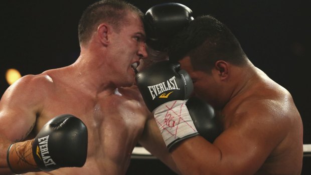Packing a punch: Paul Gallen and Herman Ene Purcell get down to business in February.