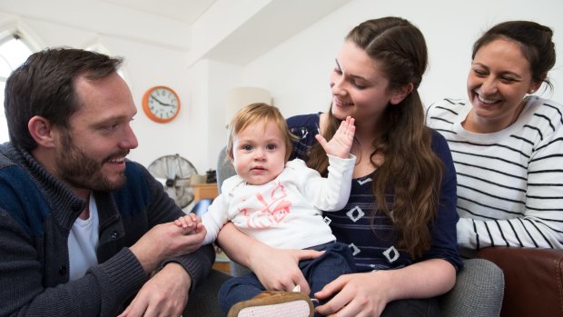 Au pair Annika Abraham with her host family Matthew Eglan, Amanda Buckland and one-year-old Lucy.
