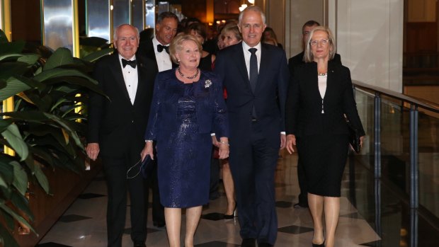 Former prime minister John Howard and wife Janette with Malcolm and Lucy Turnbull.