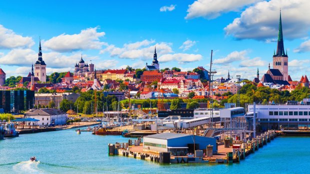 The Old Town and harbor in Tallinn, Estonia.