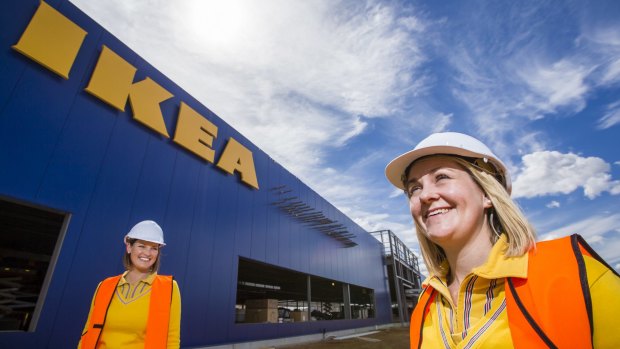 IKEA Canberra HR manager Charmaine Hick, right, and marketing manager Amanda Gillman on a tour of the IKEA Building at Majura Park.