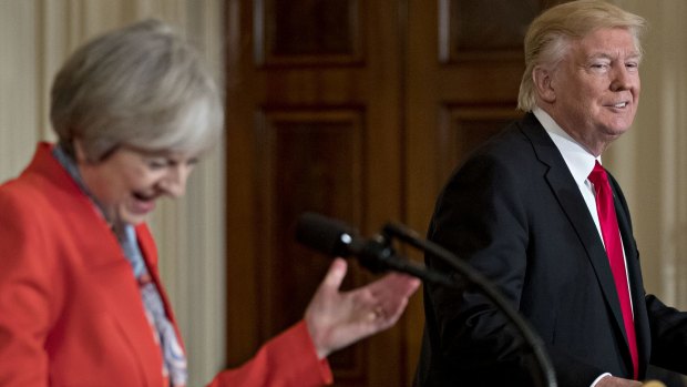 US President Donald Trump, right, and British Prime Minister Theresa May during a joint news conference in the White House in January.