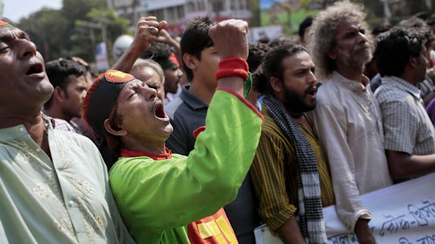 Bangladeshi activists in Dhaka last year called for a half-day strike to demand the arrest of the assailants of secularist bloggers and publishers.