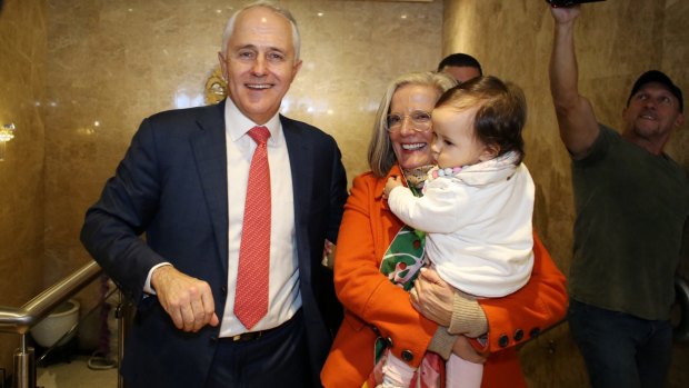 Malcolm and Lucy Turnbull with granddaughter Isla at the Sunny Harbour Yum Cha restaurant in Hurstville, Sydney on Wednesday.