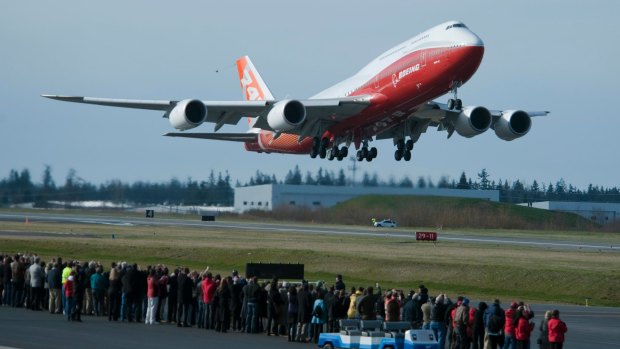 The latest, and possibly last, version of the 747, the 747-8, takes off on its first flight from the Boeing factory in 2010. 