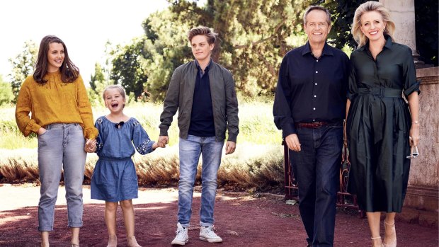 The Shorten family as they appear in the new issue of The Weekly.