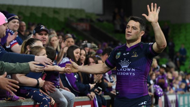 Fond farewell: Cooper Cronk bids farewell to the Melbourne fans on Friday night.