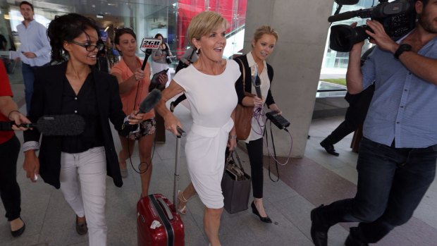 "Complained" after an airport check: Julie Bishop, pictured at Canberra Airport earlier this year, was singled out to be scanned on her way through Melbourne Airport.