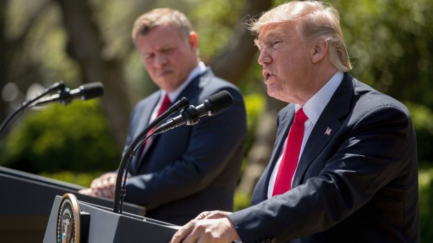 President Donald Trump speaks during a news conference with Jordan's King Abdullah II on Wednesday.