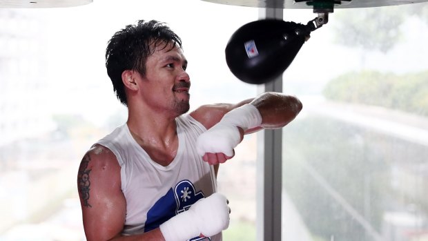 The man, the legend: Manny Pacquiao trains in preparation for his bout against Jeff Horn.