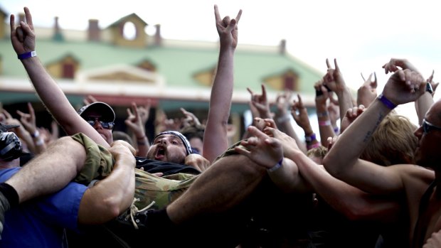 Metal will live on... TA crowdsurfer at the Soundwave Brisbane in 2015.