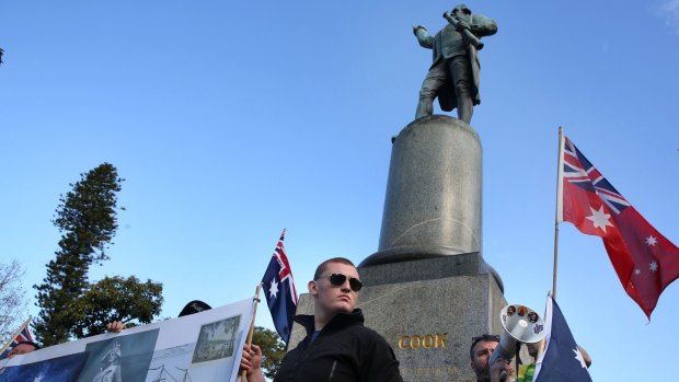 Self-proclaimed 'Patriots' gather for a rally in Sydney's Hyde Park to oppose any amendments to the colonial statues.