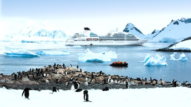 A Seabourn ship in Antarctica.