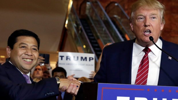 Donald Trump introduces Setya Novanto, Speaker of Indonesia's House of Representatives, at a news conference at Trump Tower in September 2015.