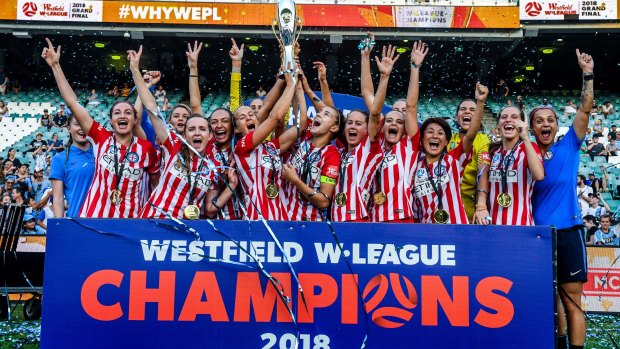 Historic hat-trick: Melbourne City celebrate after winning their third consecutive W-League title.