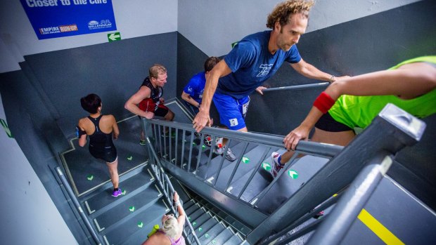 Runners climb the stairs on the 20th floor of the Empire State Building in the annual run-up. 