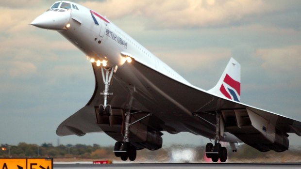 The last British Air Concorde flight to land at New York's John F. Kennedy Airport comes in for a landing on October 23, 2003. 