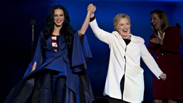 Hillary Clinton with Katy Perry at an event in Philadelphia on November 5, 2016.
