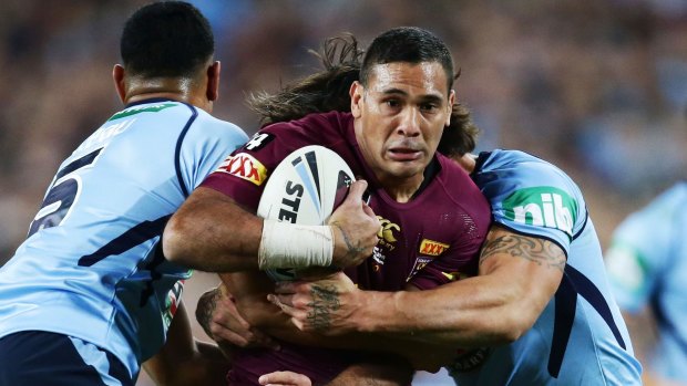 Menace: Queensland centre Justin Hodges again got under the skin of the Blues.