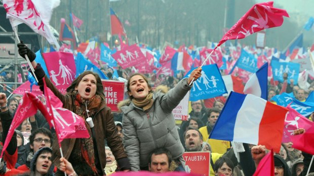 Anti-gay marriage protesters in Paris in 2013.