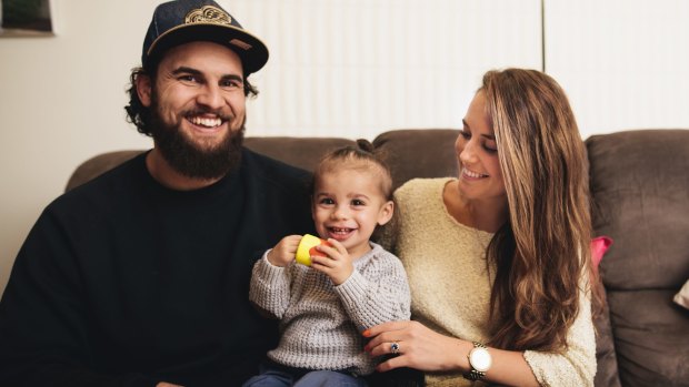 Reunited: Jordan Smiler at home with his wife Stacey and son Keanu.