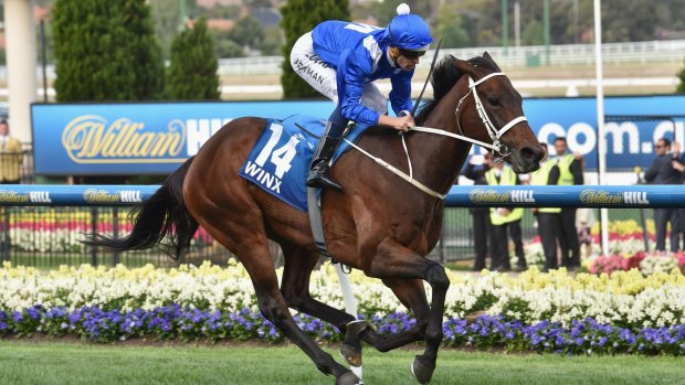 Too good:  Hugh Bowman and Winx in the Cox Plate on Saturday.