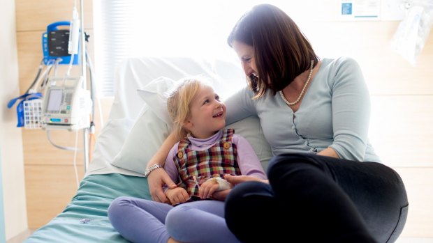 Isla Robinson, 4, and her mother Rachel Weldon just before Isla became the first child to be given her own cord blood to prevent her developing type 1 diabetes.