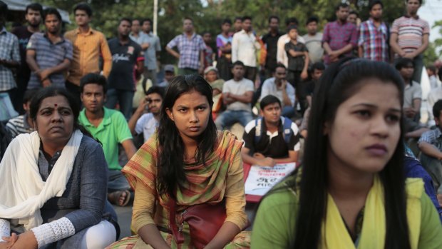 Bangladeshi students and social activists participate in a protest against the killing of blogger and author Ananta Bijoy Das, in Dhaka, Bangladesh.